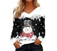 Maglietta invernale a maniche lunghe con collo artificiale e stampa pupazzo di neve. Confortevole e morbido top per il tempo libero per un comfort alla moda nella stagione fredda., Nero , M