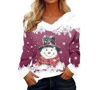 Maglietta invernale a maniche lunghe con collo artificiale e stampa pupazzo di neve. Confortevole e morbido top per il tempo libero per un comfort alla moda nella stagione fredda., Colore: rosso, S