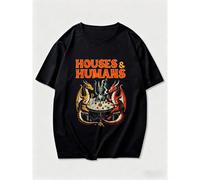 Maglietta ispirata a D-Dungeons e D-Dragons, parodia di Houses & People RPG, maglietta da giocatore con disegno di battaglia tra draghi e maghi L,M,S,XL,XXL,XXXLHalloweenCotone