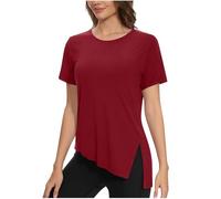 Maglietta Italia Europeo 2025 Maglietta Estiva Palestra Donna Cotone a Maniche Corte Tinta Unita Top Tunica con Spacchi Scollo a Giro Orlo Obliquo T-Shirt Casual alla Moda Ampia