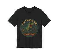 Maglietta Jurassic Spirit, maglietta grafica, fan dei dinosauri, camicia Life Finds a Way, abbigliamento unisex, regalo di avventura, nero, XL