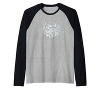 Maglietta Life is Better with Cat, Molto Divertente Cat Shirt Maglia con Maniche Raglan