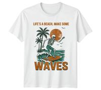 Maglietta Life's A Beach, Make Some Waves Retro Skeleton Surfing