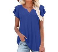 Maglietta Manica Corta Donna Scollo a V Cotone Colore Solido T Shirt Donna Estive Casual Base Classica Tee Shirt Top Manica Volant per la Primavera e L'Estate Leggera Confortevole e Traspirante
