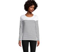 Maglietta marinaio da donna, t-shirt Mariniere a maniche lunghe a righe, maglietta da donna, 100% cotone, disponibile in due colori, Bianco e blu marino, XL