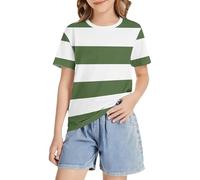 Maglietta Marrone Bambina Indumento a Maniche Corte con Motivo a Strisce, Linea disinvolta, Versatile per Tutte Le Stagioni miti(Neroish Verde6-7 Anni)_1