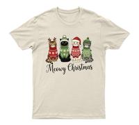 Maglietta Meowy Christmas Cats Holiday Unisex Regalo Retrò Divertente Donna...