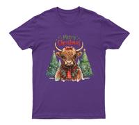 Maglietta Merry Christmas Highland Cow Unisex Regalo Retrò Stagionale...