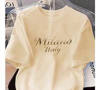 Maglietta morbida e versatile da donna con elegante stampa "MILANO ITALY" - Collo rotondo comodo, top casual a maniche corte adatto per tutte le stagioni, maglietta versatile | Top con carattere a scr