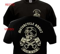 Maglietta MOTORCYCLE ADDICT BIKER Chopper Bobber Harley Davidson INDIAN calavera