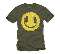 Maglietta Musica Elettronica House Cuffie Happy Smile T-Shirt Uomo Swag Verde M