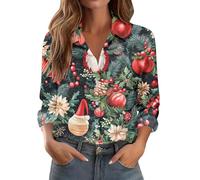 Maglietta natalizia a maniche lunghe, da donna, alla moda, casual, con bottoni stampati, a maniche lunghe, tuniche, per festival, regali di Natale quotidiani, Verde scuro, XL