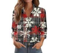 Maglietta natalizia a maniche lunghe, da donna, alla moda, casual, con bottoni stampati, a maniche lunghe, tuniche, per festival, regali di Natale quotidiani, Nero , S