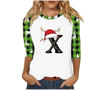 Maglietta natalizia a maniche lunghe da donna, autunno/inverno, maniche a sette quarti, stampa di lettere di Natale, maglietta a maniche lunghe, tuniche per festival, regali di Natale quotidiani, Nero