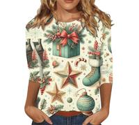 Maglietta natalizia a maniche lunghe da donna, top natalizio da donna, maniche a tre quarti, con stampa, girocollo, camicie natalizie, tuniche per la vita quotidiana, regali di Natale, GN1., L