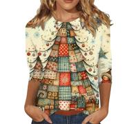 Maglietta natalizia a maniche lunghe da donna, top natalizio da donna, maniche a tre quarti, con stampa, girocollo, camicie natalizie, tuniche per la vita quotidiana, regali di Natale, BG1., 3XL