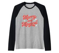 Maglietta Natalizia con Scritta Merry And Magic, per Vacanze in Famiglia Maglia con Maniche Raglan