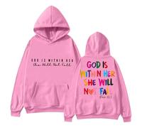 Maglietta natalizia da donna, a maniche lunghe, con scritta "In God", disponibile Sein. La felpa con cappuccio "Gott ist in ihr Herzen sie wird nicht fallfallfall", Colore: rosa., XL