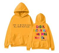 Maglietta natalizia da donna, a maniche lunghe, con scritta "In God", disponibile Sein. La felpa con cappuccio "Gott ist in ihr Herzen sie wird nicht fallfallfall", giallo., M