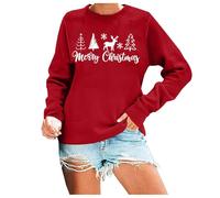 Maglietta natalizia da donna, a maniche lunghe, girocollo, con stampa natalizia, in cotone, con stampa natalizia, maglietta a maniche lunghe, divertente per Natale, taglie S-XXL, Rosso anguria., XXL