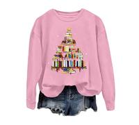 Maglietta natalizia da donna con motivi divertenti come felpa senza cappuccio per gli amanti dei libri insegnanti, Colore: rosa., S