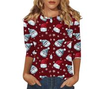 Maglietta natalizia da donna, maniche a 3/4, stampa albero su tutta la | Design con maniche a 3/4, grafica ad albero su tutta la superficie, top casual per le vacanze, miscela morbida e confortevole