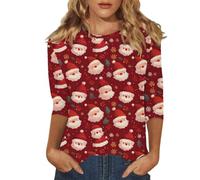 Maglietta natalizia da donna, maniche a 3/4, stampa albero su tutta la | Design con maniche a 3/4, grafica ad albero su tutta la superficie, top casual per le vacanze, miscela morbida e confortevole