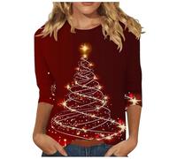 Maglietta Natalizia Donna Nuovo Offerte Magliette Invernale Natalizio Camicia di Natale Varie Camicia in Maglia con Stampa Natalizia e Albero di Natale Maglietta Girocollo con Maniche a Tre Quarti