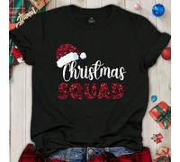 maglietta natalizia oversize da donna, maglietta grafica "Christmas ", maglietta natalizia casual carina a girocollo con maniche corte 0XL,1XL,2XL,3XL,4XLColore unicoTessuto in maglia