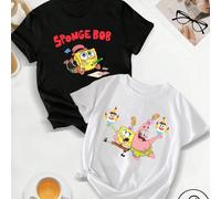 Maglietta nera + bianca SpongeBob SquarePants CP, carina doppiata di chi è CP d'infanzia e aperta per gli affari! SpongeBob + combinazione, 100% cotone morbido fufu ~ la T-shirt nera è la strana creaz