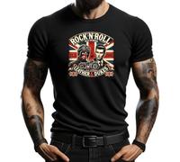 Maglietta nera da uomo Rock n Roll Old School - Design vintage britannico con stile motociclista, Nero , XXL