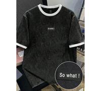 Maglietta nera lavata da uomo taglia standard con design a contrasto bianco sulle maniche e toppe con scritta "So What", adatta per l'estate, può essere regalata agli amici L,M,S,XL,XS,XXL,XXS,XXXL,XX