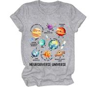 Maglietta Neurodiverse Universe, Maglietta con pianeta neurodiversificato, per donna e uomo, Grigio, L