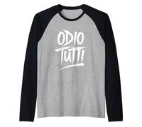 Maglietta Odio Tutti -T Shirt Scritte Divertenti - Frasi Maglia con Maniche Raglan