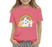 Maglietta originale da donna con Eggs colorati e design floreale, morbida per ragazze, comoda ed elegante, con fiocco, Colore: rosa., 3-4 Jahre