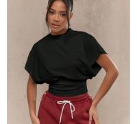 Maglietta oversize a maniche a giro, con vita corta, collo a lupetto, design minimalista, in cotone, casual, adatta per estate e autunno L,M,S,XL,XS,XXL,XXS,XXXL,XXXXLTessuto in maglia
