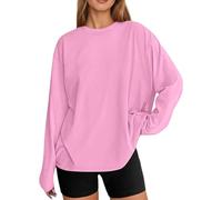 Maglietta oversize alla moda a maniche lunghe con scollo rotondo, da donna, in stile basic casual come top per tutti i giorni, Colore: rosa., M