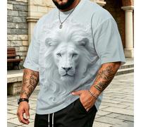 Maglietta oversize con grafica testa di leone bianca, criniera blu e soffice, stile di strada americano, vibrazioni da re potente, top a maniche corte estivo sportivo 1XL,2XL,3XL,4XL,5XL,6XLAnimale,Gr