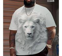 Maglietta oversize con grafica testa di leone bianca, criniera soffice dagli occhi blu, stile di strada americano, vibrazioni da re potente, top a maniche corte estivo 1XL,2XL,3XL,4XL,5XL,6XLAnimale,G
