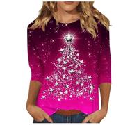 Maglietta oversize da donna 2024 Europa e Stati Uniti Natale Halloween donna manica lunga girocollo t-shirt caldo maglione donna, Viola scuro, L