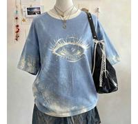 Maglietta oversize da donna a maniche cadenti con scollo rotondo, stampa digitale a motivo occhi, stile minimalista alla moda, lunghezza media, regalo per amici L,M,S,XL,XS,XXSLettereTessuto in maglia