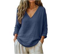 Maglietta Oversize da donna, con scollo a V, top da donna, estivo, in cotone e lino, taglia grande, camicetta da giovane, maglietta a metà lunga, da donna, abbigliamento casual, casual, per attività