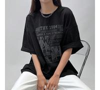Maglietta oversize da donna con stampa di slogan e personaggio, spalle scese, stile ampio, t-shirt grafica per la scuola L,M,S,XLsloganPoliestere