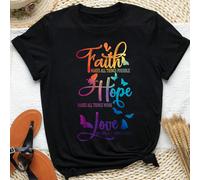 Maglietta oversize da donna con stampa farfalla, girocollo, maniche corte, con scritta "Faith MAKES ALL THINGS POSSIBLE, Hope MAKES ALL THINGS WORK, Love MAKES ALL THINGS EASY", magliette grafiche don