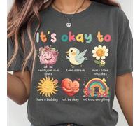 Maglietta oversize estiva con slogan retro "Note a se stessi", motivazionale hippie "Va bene non stare bene", "La salute mentale conta", "Vibrazioni positive", grafica per magliette donna 0XL,1XL,2XL,
