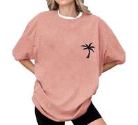 Maglietta oversize in cotone da donna, a maniche corte, girocollo, taglio casual, design grafico alla moda, adatta per il tempo libero, la spiaggia e l'abbigliamento casual quotidiano, Rosso anguria