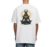 Maglietta oversize in cotone pesante con stampa posteriore Anubi Dio dell'antico Egitto, bianco, L