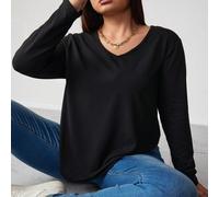 Maglietta oversize ispirata allo stile punk - Scollo a V, maniche lunghe, colore unito, in tessuto di seta di latte elasticizzato, outfit casual per la scuola e lo streetwear in autunno e inverno 1XL,