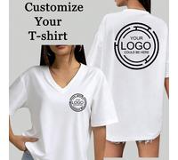 Maglietta oversize personalizzata da donna con scollo a V, bianca, regalo per fidanzata/moglie - stampa logo/foto/pubblicità, divisa da lavoro, outfit da ballo - crea la tua maglietta personalizzata s