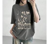 Maglietta oversize stile urban donna con design grafico di grandi dimensioni, stampa "LIFESTYLE Embrace The Future EMBRACE THE FUTURE FUN Yes Summer", maglietta grafica L,M,S,XLLettere,sloganCotone